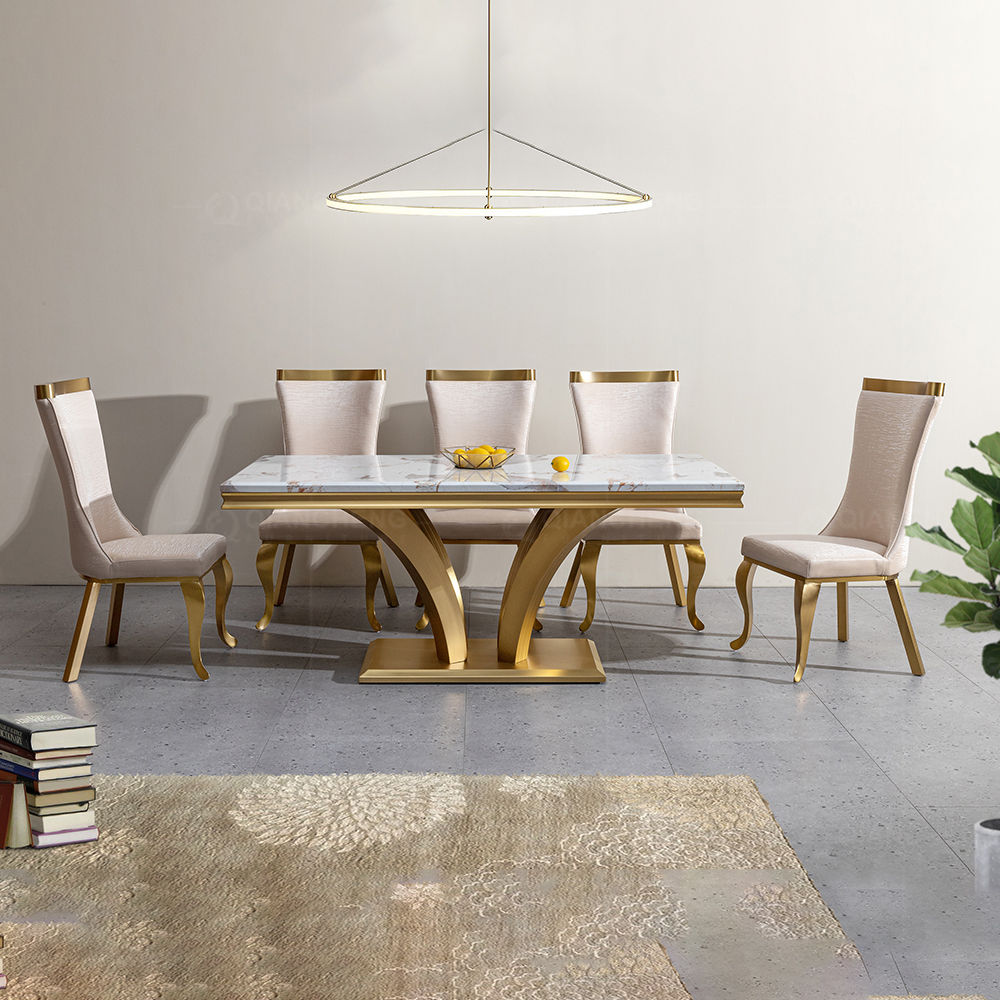 8 seat rectangular gold dining room table mid century modern furniture