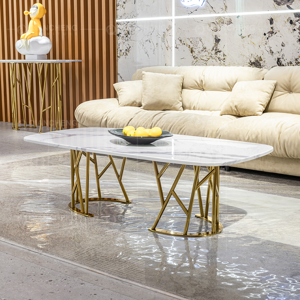 Home Furniture Coffee Table Golden Metal Modern Gold Center Table For Living Rooms 2067