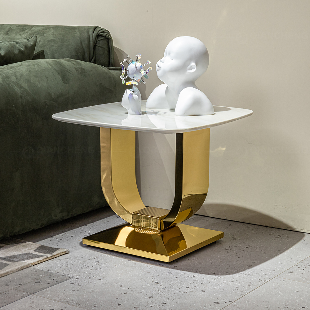 Faux Marble Top Side Table With Golden Metal From Foshan Factory