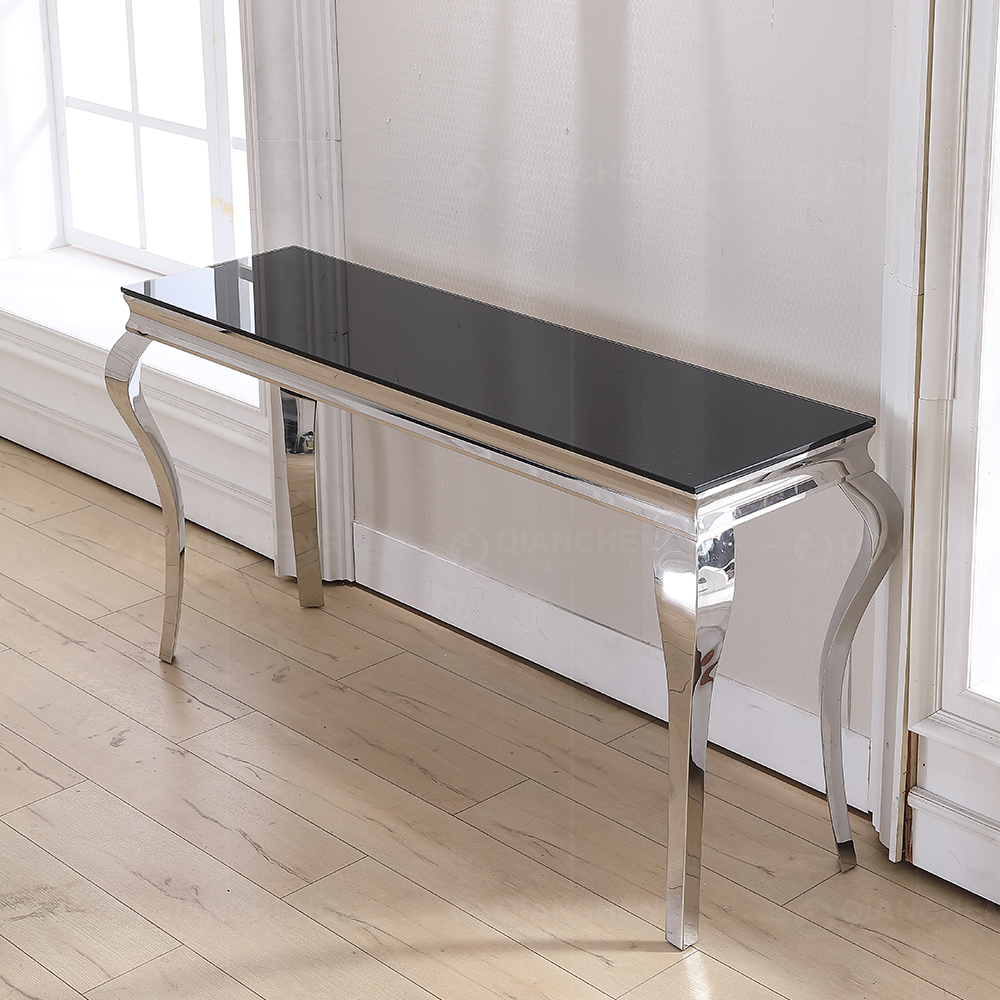 Guangdong Furniture Contemporary Glass Console Table Steel Legs