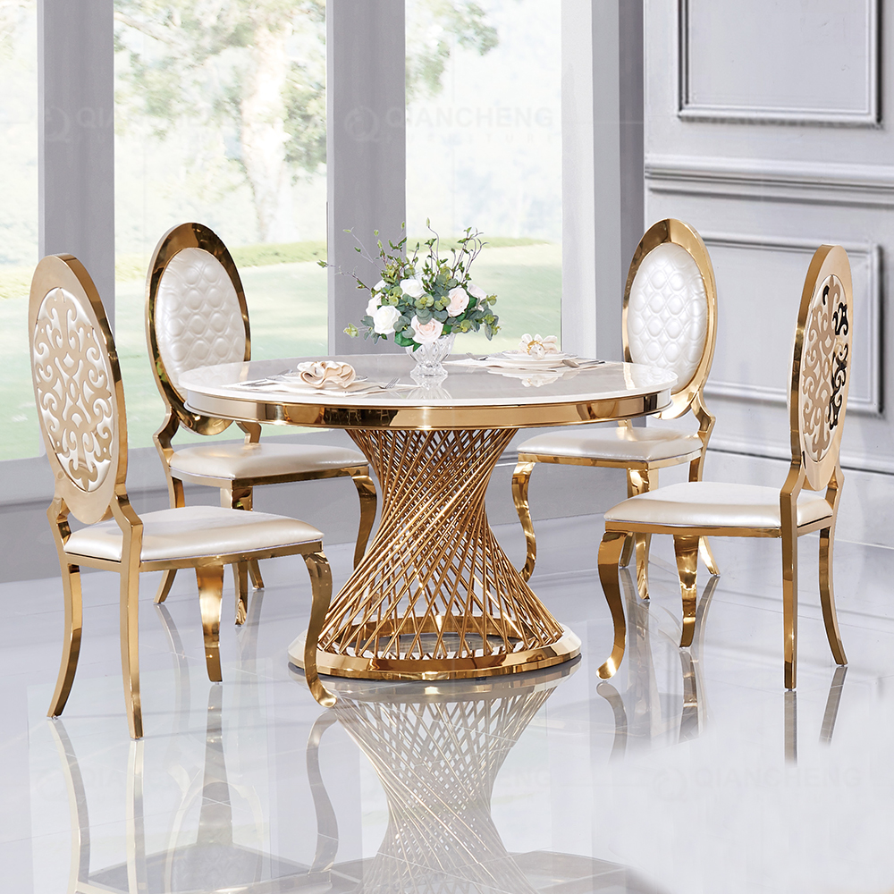 Manufacturers modern 60 inch round dining table for 8 seater with gold stainless steel base