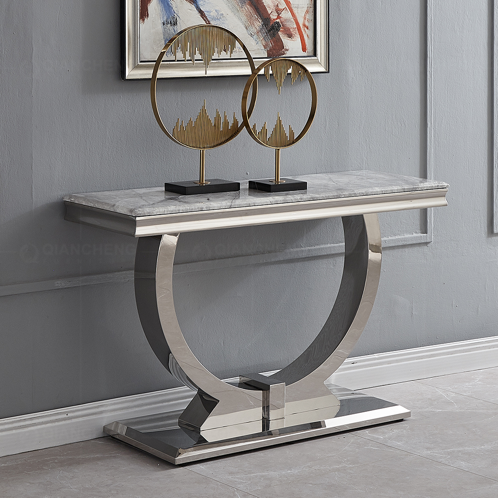 Foshan Shunde Furniture Marble Top half moon Console Table Stainless Steel 952-1
