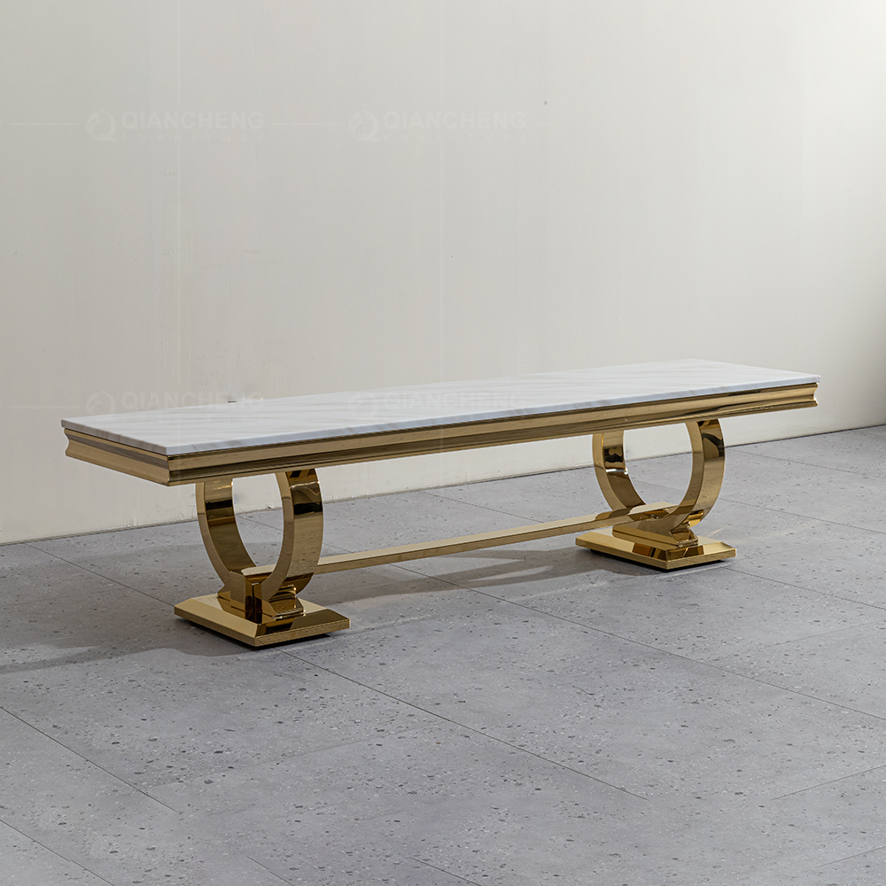 Modern Cream Marble Tv Stand With Golden Stainless Steel Frame