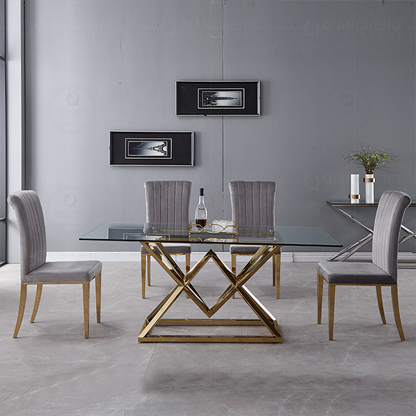 Modern Glass Dining Table with Gold Base Manufacturer 1077
