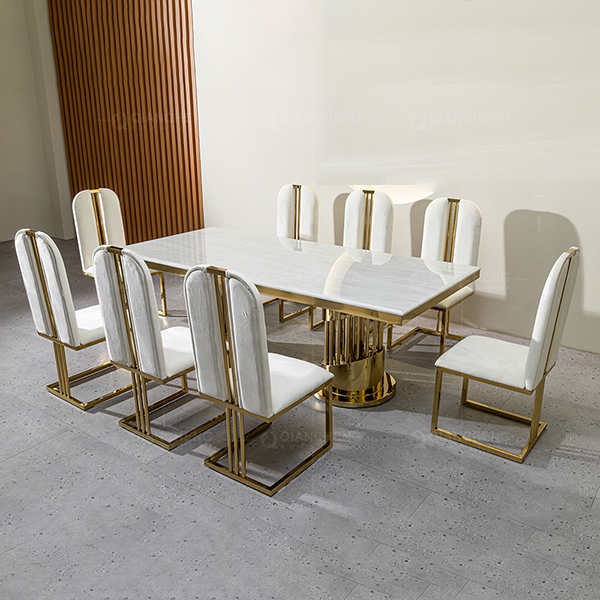 China Furniture Factory Faux Marble Dining Table and Chair Set