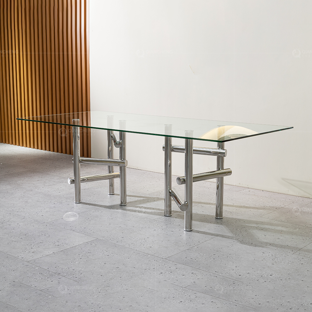 Modern Stainless Steel Dining Room Tables With Glass Top Factory Furniture Company 2059
