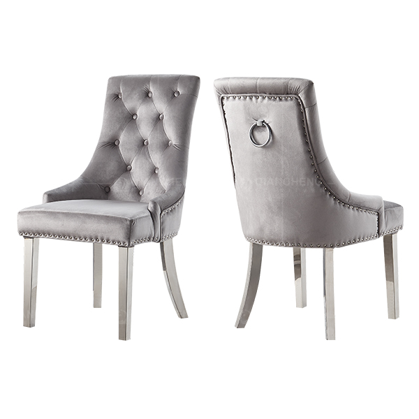 Modern Gray Velvet Restaurant Dining Chair Steel Legs Wholesale C323