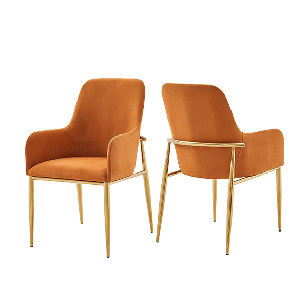 Custom Upholstered Orange Velvet Gold Dining Chairs Chinese Furniture for Sale