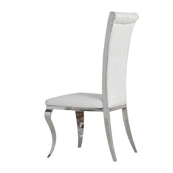 High Back White Leather Dining Chair with Stainless Steel Legs