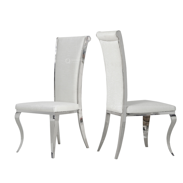 French High Back White Leather Dining Chair with Stainless Steel Legs Wholesale C516
