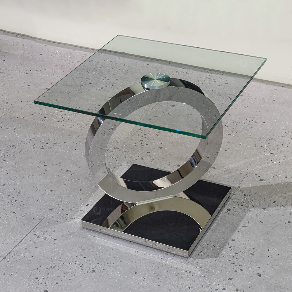 Stainless Steel And Glass Side Table Luxury Hotel Furniture For Sale
