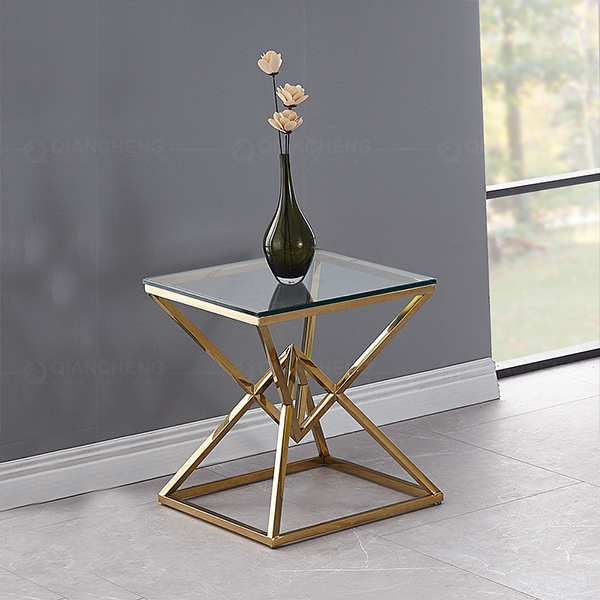 Modern Gold Frame Side Table With Glass Top Furniture For Hotels 1077