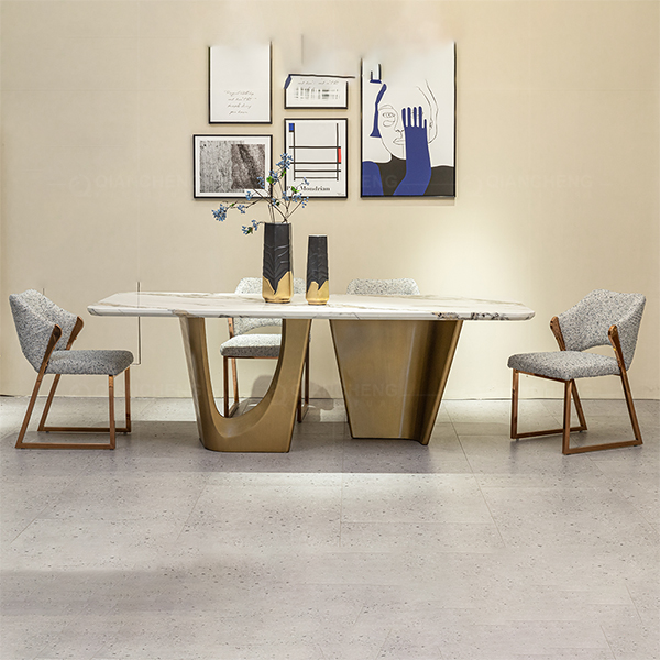 OEM furniture manufacturers rectangular marble dining table with brass carbon steel base