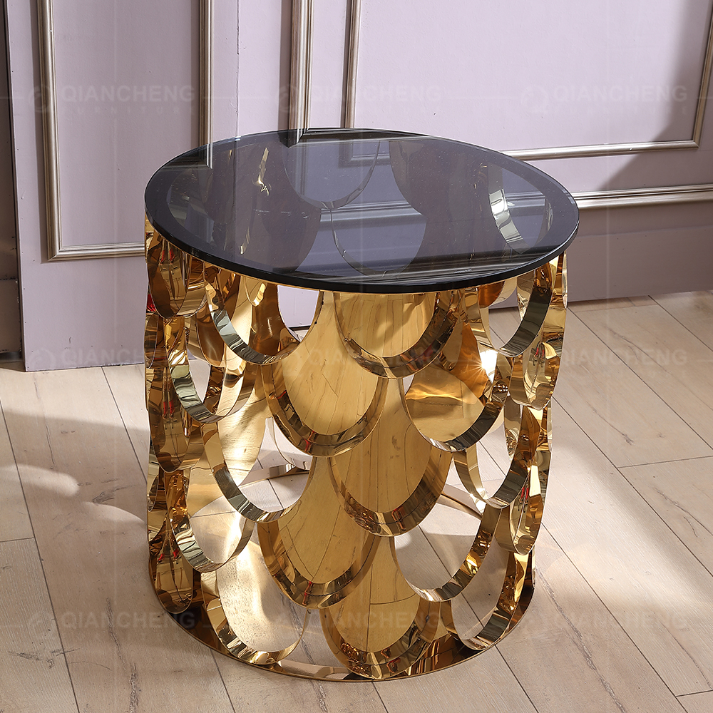 Gold And Glass Round Side Table Stainless Steel