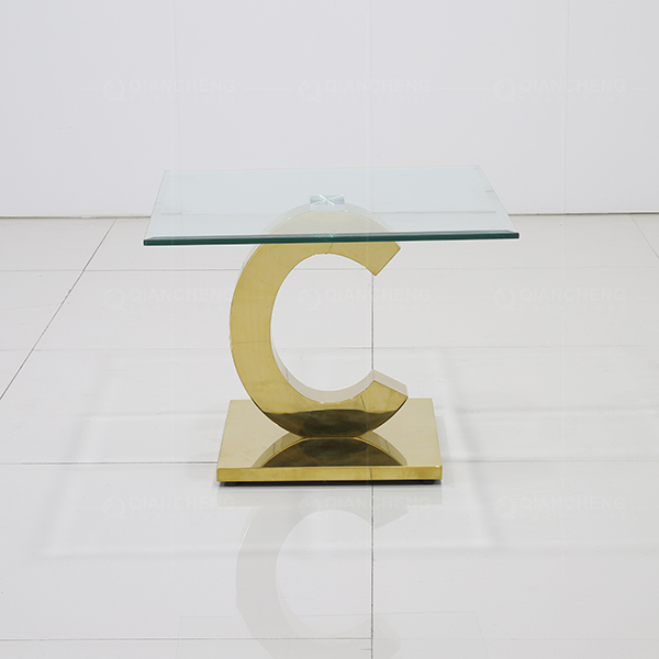Modern C Side End Table Glass And Gold Stainless Steel Base