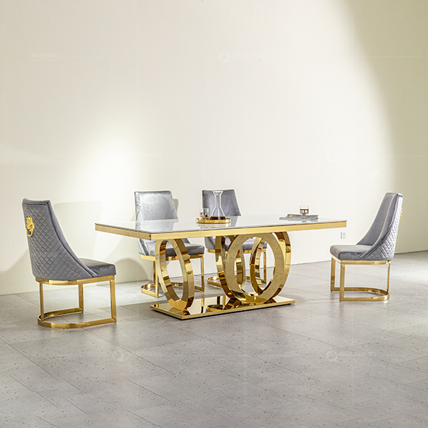 Qiancheng marble dining table and chairs with ss frame for Luxury home furniture