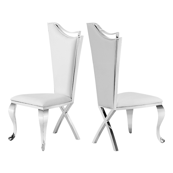 French High Back White Leather Dining Chair with Stainless Steel Legs Wholesale