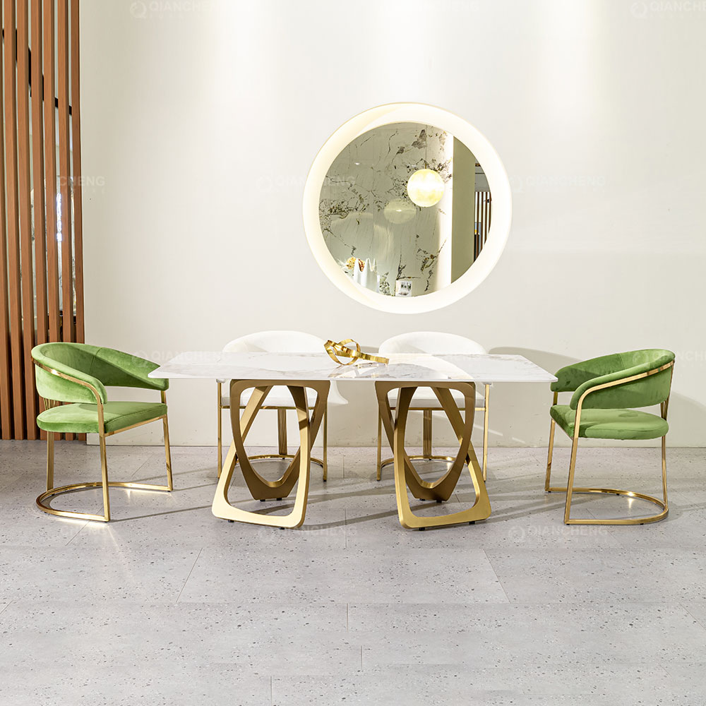 China Gold Metal Stainless Steel Dining Table Furniture Contemporary Design