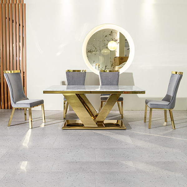 China White Marble Gold Dining Table Set For 6 Manufacturer