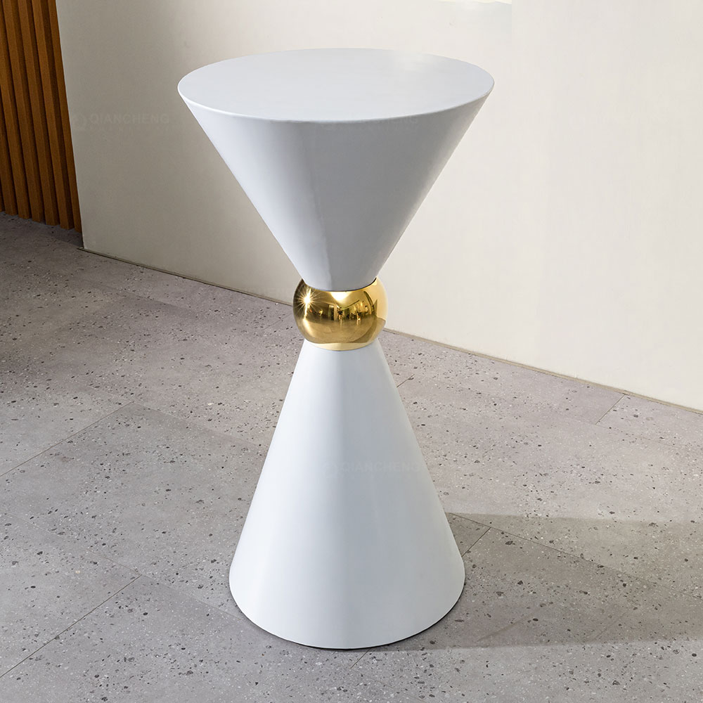 Contemporary Metal Hourglass Inspired Round Bar Table In White,Commercial Cocktail Stand Furniture