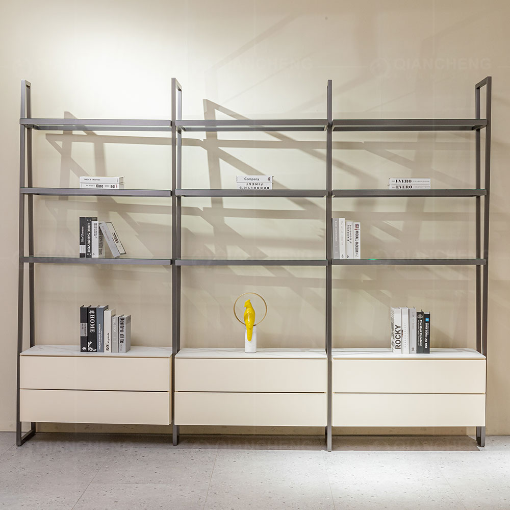 Foshan Black Stainless Steel Bookshelf Design,Modern Luxury Living Room Bookshelf