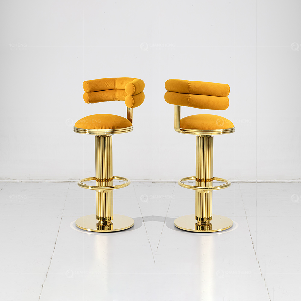 Commercial Swivel High Bar Stool Chair Orange And Gold Wholesale