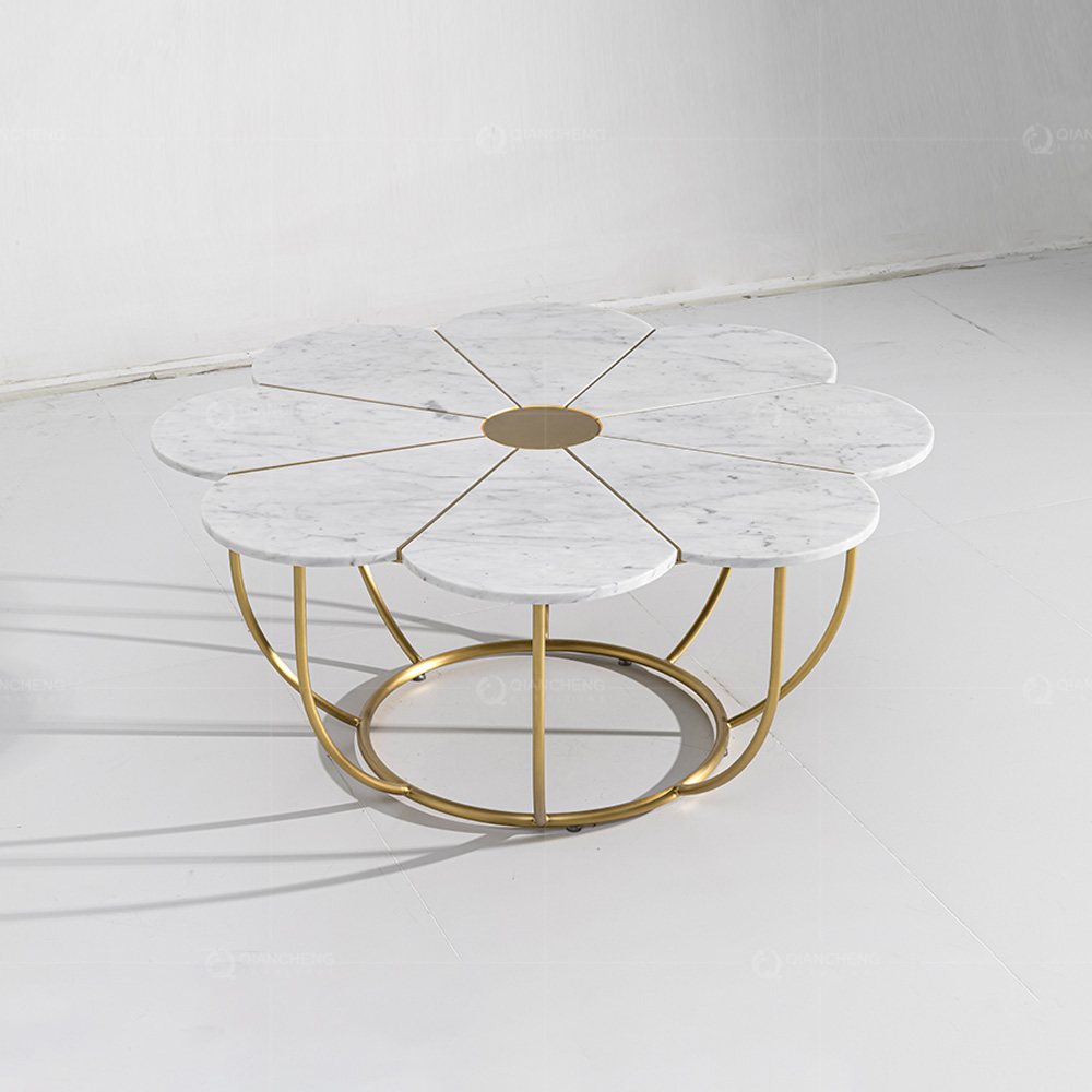 Custom Made China Wholesale Flower Shaped Marble Coffee Table With Golden Ss Steel