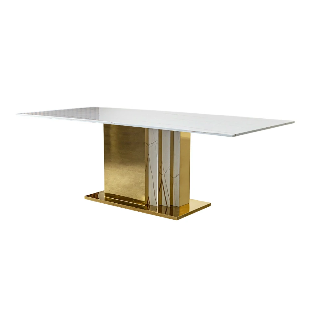 Hotel Table Marble Top Steel Base Luxury 8-Seater Design