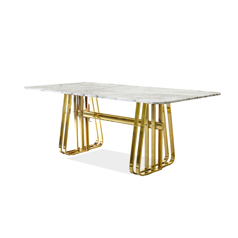 Modern Rectangular Restaurant Tables Commercial Furniture Marble Top And Stainless Steel Leg
