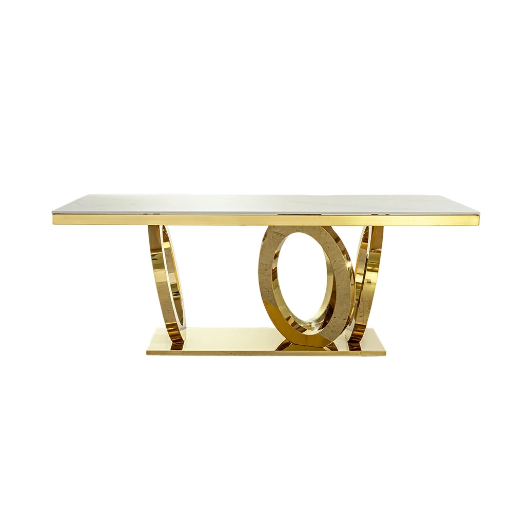 Luxury Natural Marble Dining Table | Gold Steel | China Factory | MOQ5
