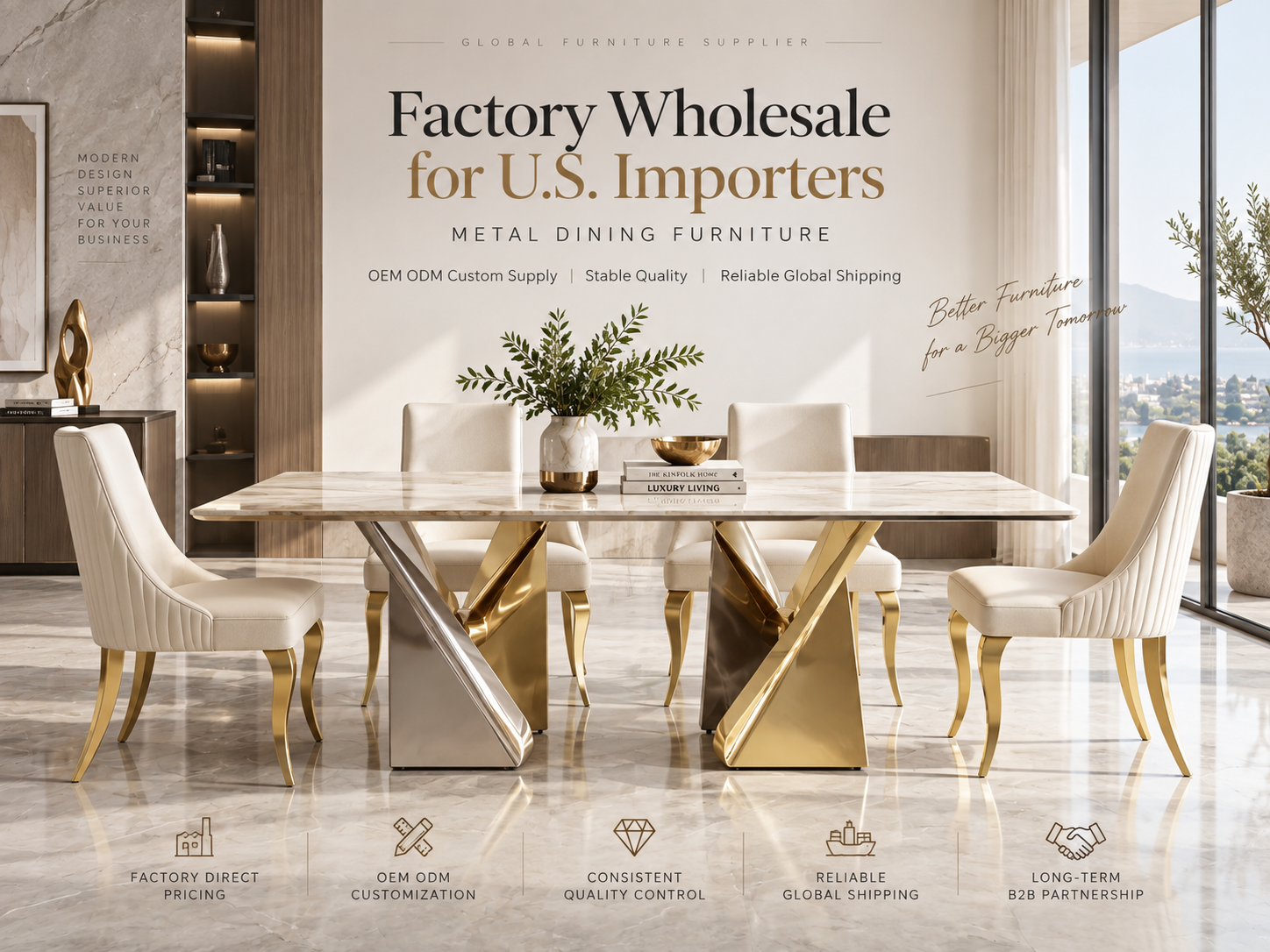 Metal dining furniture for US importers by Qiancheng Furniture