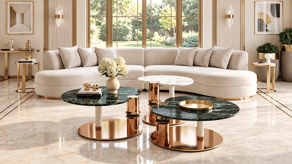 Qiancheng luxury coffee tables with marble and metal finishes