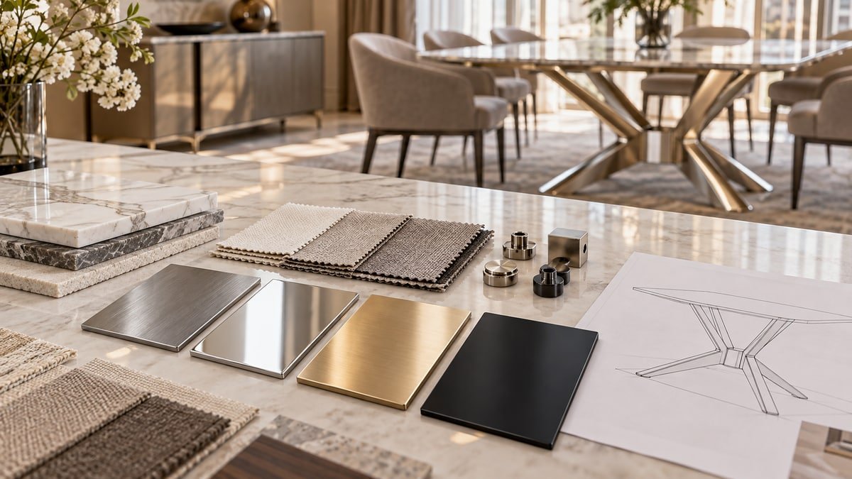 Concept approved furniture samples and drawing for a controlled dealer collection