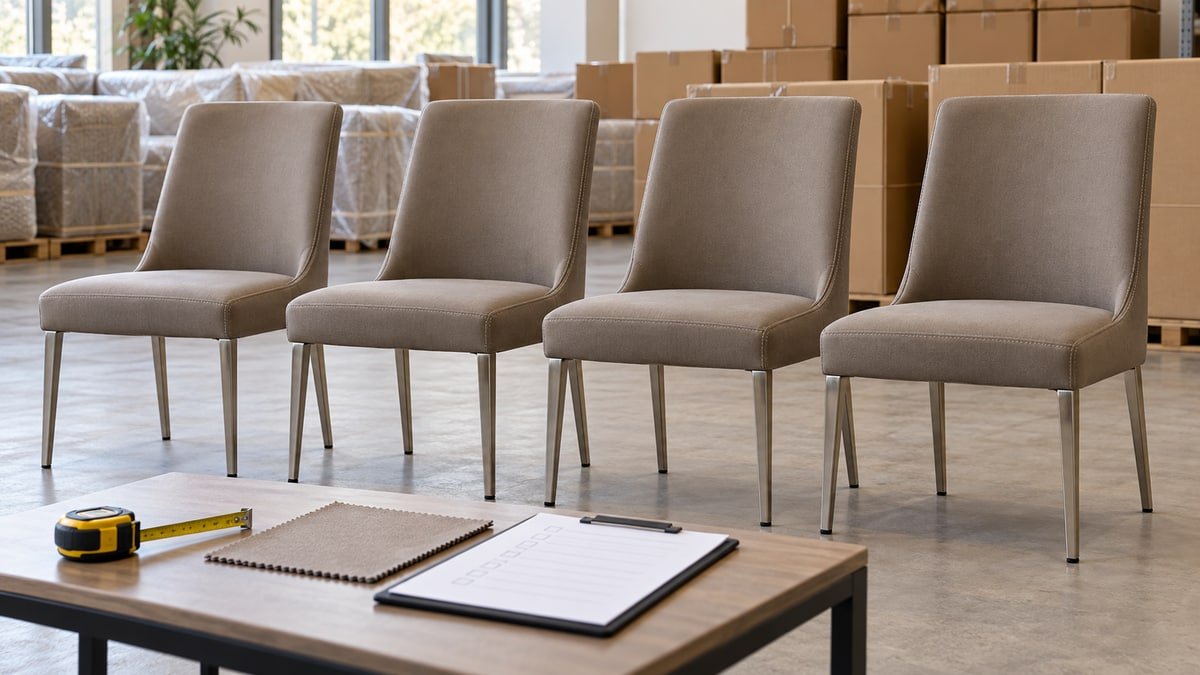 Concept batch of matching dining chairs prepared for project consistency checks