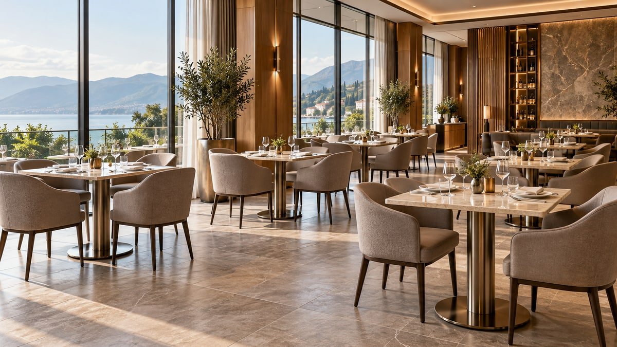 Concept hotel dining room with coordinated project furniture