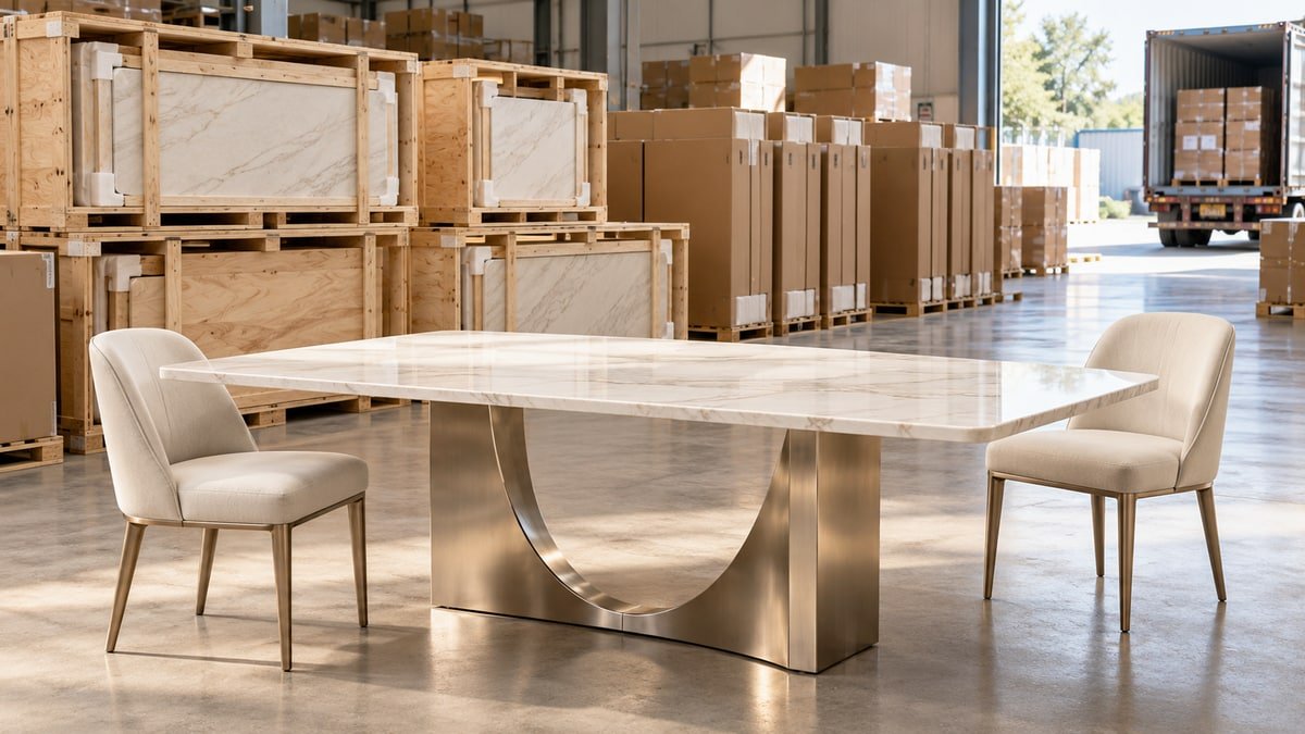 Concept dining furniture shipment with protective export cartons